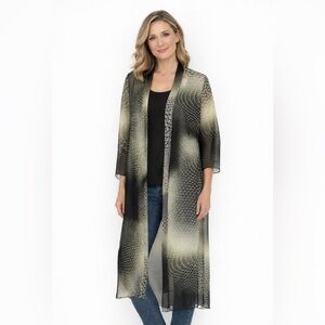 Frank Lyman Long Duster Kimono Sheer Topper Size 12 Green Black